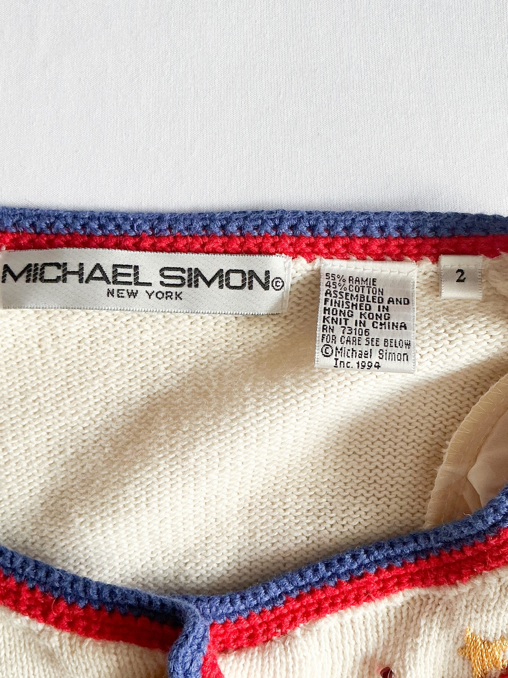Michael Simon Vintage 1994 Womens American Flag White Maximalist Sweater Size 2 - Picture 2 of 11